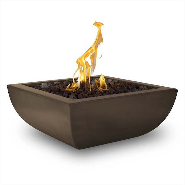 The Outdoor Plus 30 Square Avalon Fire Bowl - GFRC Concrete - Chocolate - Match Lit - Liquid Propane - OPT-AVLFO30-CHC-LP