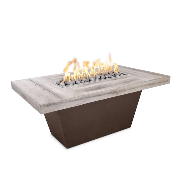 The Outdoor Plus Tacoma Wood Grain and Steel Fire Pit 48x30, Match Lit, Ivory Concrete Top, Liq. Propane - OPT-TACW4830-IVY-JAV-LP