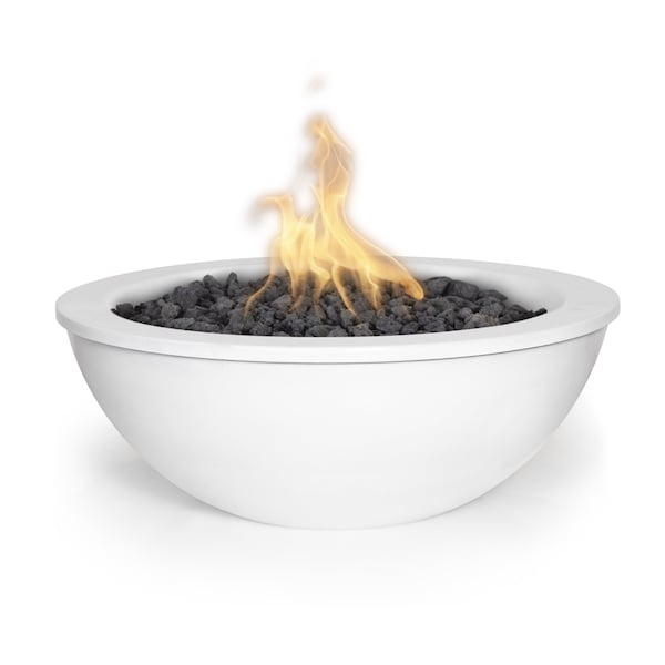 The Outdoor Plus 36 Round Sedona Fire Bowl - Powder Coated Metal - White - Match Lit - Liquid Propane - OPT-36RPCFO-WHT-LP