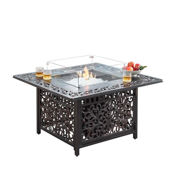 Convenience Concepts 42 in. Aluminum Outdoor Square Propane Fire Table, Antique Copper - HI3122786