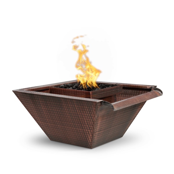 The Outdoor Plus 36 Square Maya Fire & Water Bowl - Copper - Low Voltage Electronic Ignition - Liquid Propane - OPT-SQ36FWWSE12V-LP