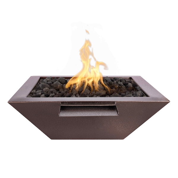The Outdoor Plus 36 Square Maya Fire, Water Bowl, Powder Coated Metal, Copper Vein, Liquid Propane - OPT-36SQPCFWE12V-CPV-LP