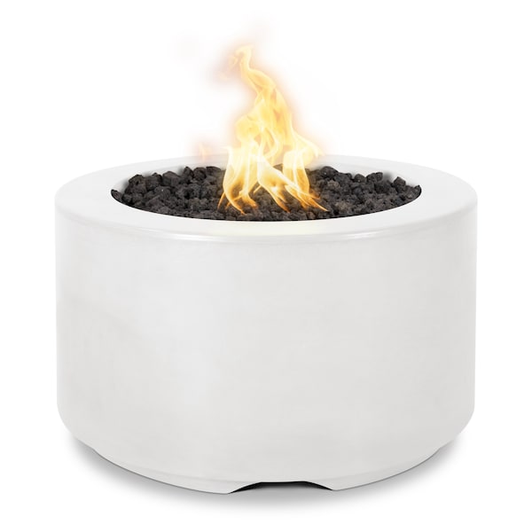 The Outdoor Plus 32 Round Florence Fire Pit - GFRC Concrete - White - Spark Ignition with Flame Sense - Natural Gas - OPT-FL3218FSEN-LIM-NG