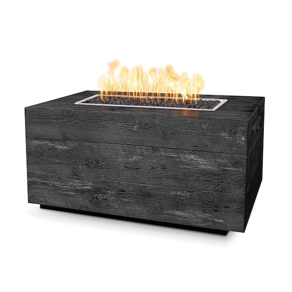 The Outdoor Plus 108 Rectangular Catalina Fire Pit, Wood Grain GFRC Concrete, Play Electronic Ignition, Liq. Propane - OPT-CTL108EKIT-EBN-LP