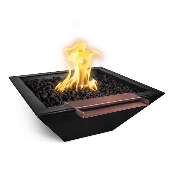 The Outdoor Plus 36 Square Maya Fire & Water Bowl - GFRC Concrete - Black - Match Lit - Liquid Propane - OPT-36SFWWS-BLK-LP