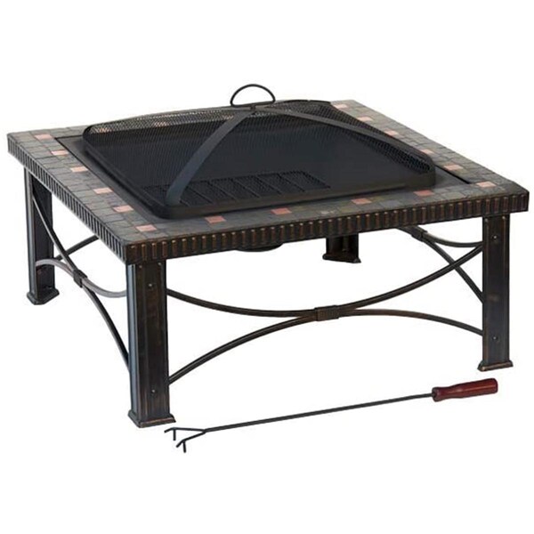 Gardencontrol Slate Tile Square Wood Burning Fire Pit Antique Black - 19.5 x 30 x 30 in. - GA2769682