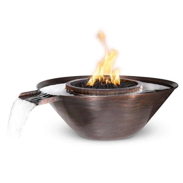 The Outdoor Plus 31 Round Remi Fire & Water Bowl - Copper - Low Voltage Electronic Ignition - Liquid Propane - OPT-31RCFOGSE12V-LP
