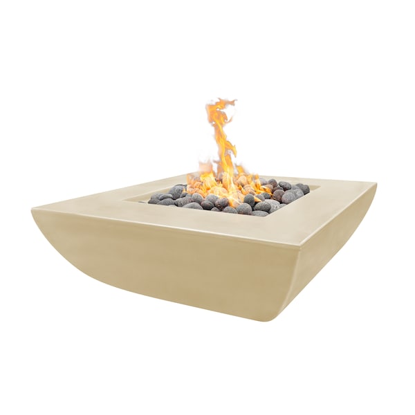 The Outdoor Plus 42 Square Avalon Fire Pit - GFRC Concrete - Vanilla - Low Voltage Electronic Ignition - Natural Gas - OPT-AVWLFP4242E12V-VAN-NG