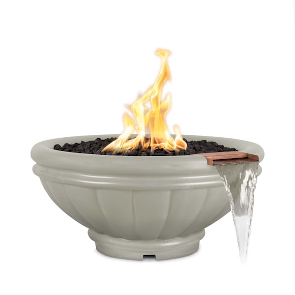 The Outdoor Plus 24 Round Roma Fire & Water Bowl - GFRC Concrete - Ash - Match Lit - Liquid Propane - OPT-ROMFW24-ASH-LP