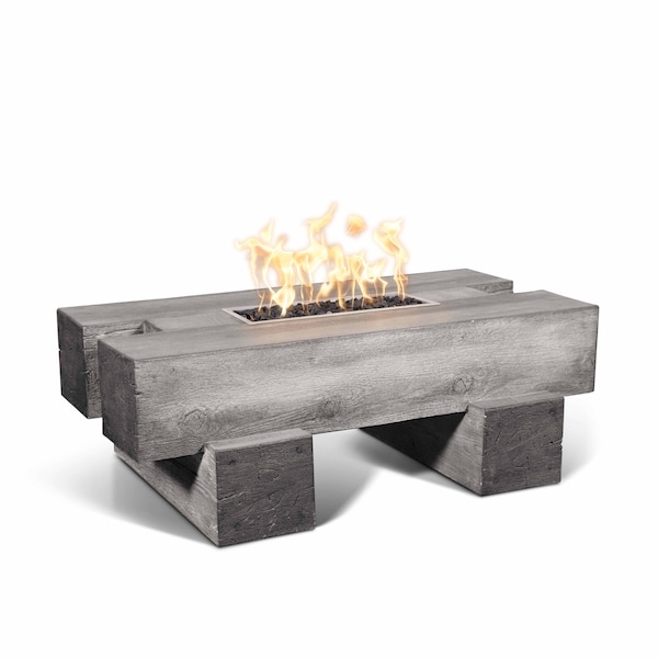 The Outdoor Plus 60 Rectangular Palo Fire Pit, Wood Grain GFRC Concrete, Ivory, Natural Gas - OPT-PAL60E12V-IVY-NG