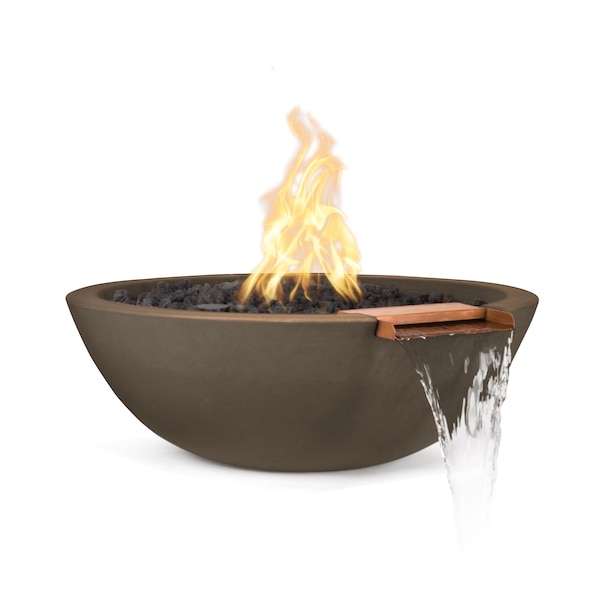 The Outdoor Plus 33 Round Sedona Fire & Water Bowl - GFRC Concrete - Chocolate - Match Lit - Liquid Propane - OPT-33RFW-CHC-LP