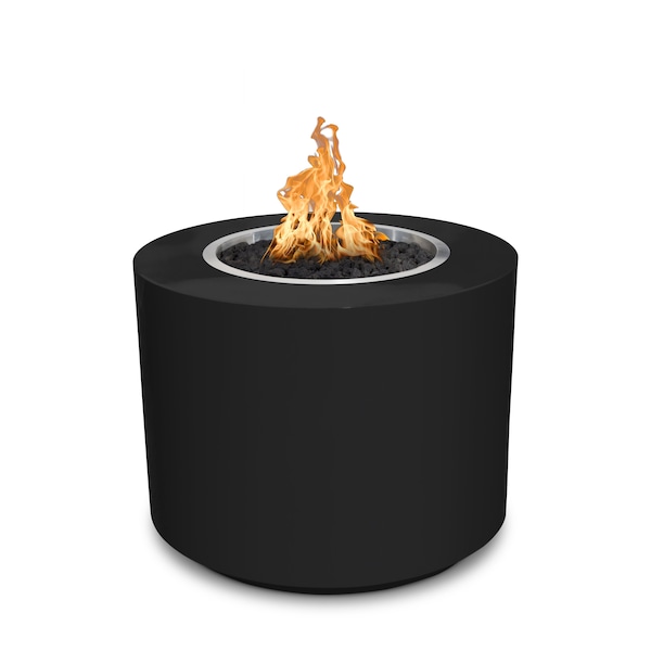The Outdoor Plus 36 Round Beverly Fire Pit, Powder Coated Metal, Black, Spark Ignition with Flame Sense, Liquid Propane - OPT-36PCBFSEN-BLK-LP