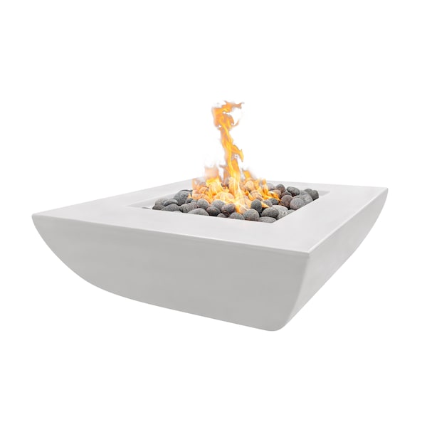 The Outdoor Plus 42 Square Avalon Fire Pit - GFRC Concrete - White - Low Voltage Electronic Ignition - Natural Gas - OPT-AVWLFP4242E12V-LIM-NG