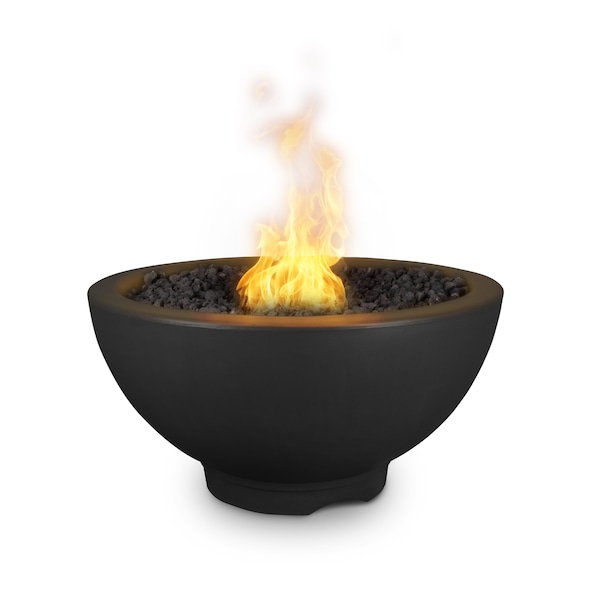 The Outdoor Plus 38 Round Sonoma Fire Pit - GFRC Concrete - Black - Match Lit with Flame Sense - Liquid Propane - OPT-SONMA38FSML-BLK-LP