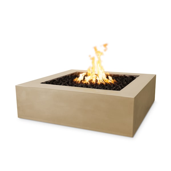 The Outdoor Plus 36 Square Quad Fire Pit - GFRC Concrete - Brown - Low Voltage Electronic Ignition - Liquid Propane - OPT-QD36E12V-BRN-LP
