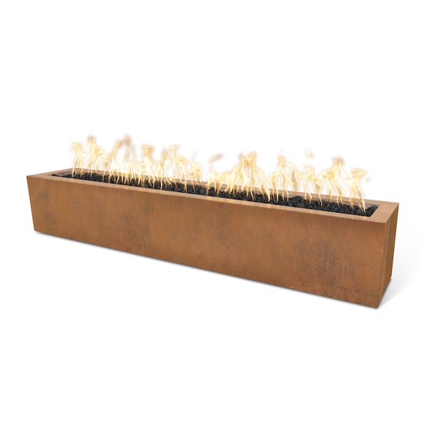 The Outdoor Plus 72 Rectangular Eaves Fire Pit - Corten Steel - Plug & Play Electronic Ignition - Natural Gas - OPT-LBTCS72EKIT-NG