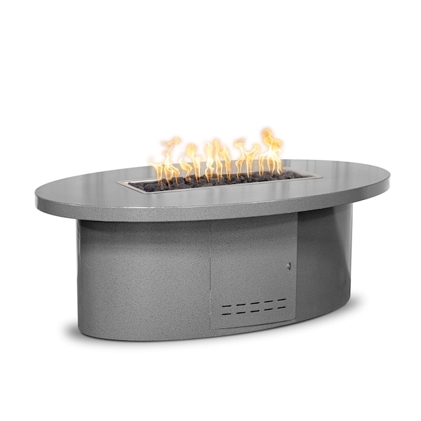 The Outdoor Plus 72 Oval Vallejo Fire Table, Powder Coated Metal, Gray, Low Voltage Electronic Ignition, Liquid Propane - OPT-VALPC72E12V-GRY-LP