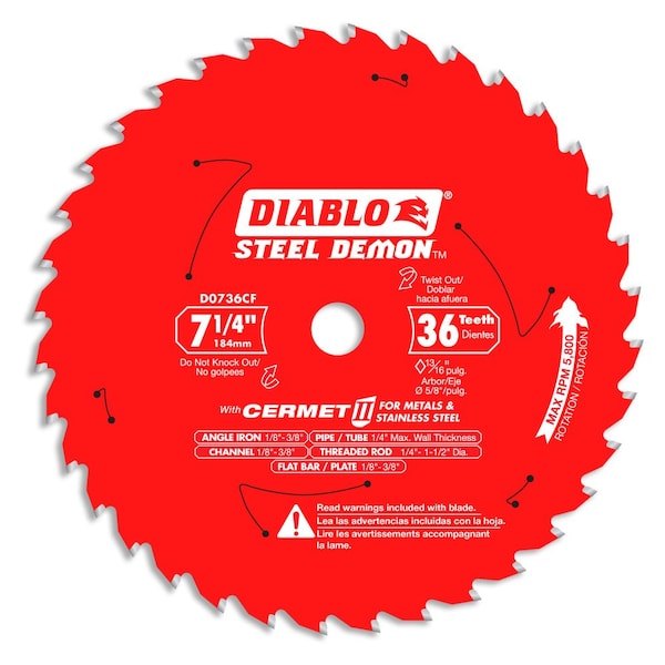 Diablo Cermet Tipped Saw Blade, 7 1/4in, 36 Teeth - D0736CF