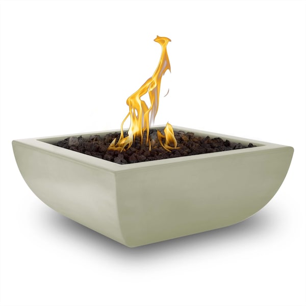 The Outdoor Plus 24 Square Avalon Fire Bowl - GFRC Concrete - Ash - Match Lit - Liquid Propane - OPT-AVLFO24-ASH-LP
