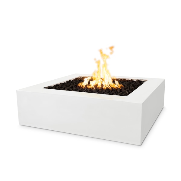 The Outdoor Plus 42 Square Quad Fire Pit - GFRC Concrete - White - Match Lit - Liquid Propane - OPT-QD42-LIM-LP