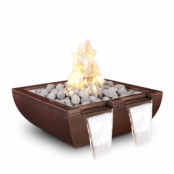 The Outdoor Plus 30 Square Avalon Fire & Water Bowl - Copper - Match Lit with Flame Sense - Natural Gas - OPT-30AVCPFWTSFSML-NG