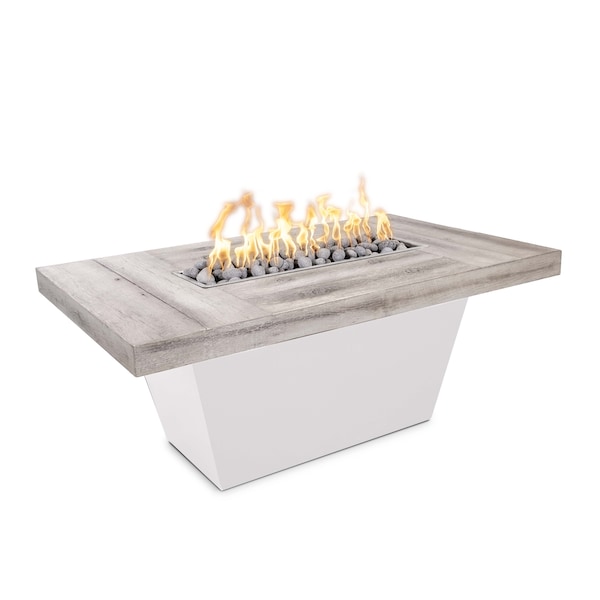 The Outdoor Plus Tacoma Wood Grain, Steel Fire Pit 48x30, Match Lit w/Flame Sense System, Ivory Concrete Top, Nat. Gas - OPT-TACW4830FSML-IVY-WHT-NG
