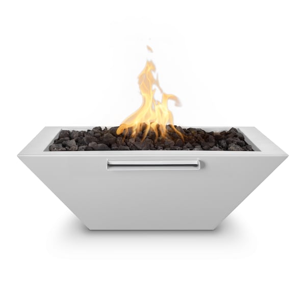 The Outdoor Plus 30 Square Maya Fire, Water Bowl, Powder Coated Metal, White, Liquid Propane - OPT-30SQPCFWE12V-WHT-LP