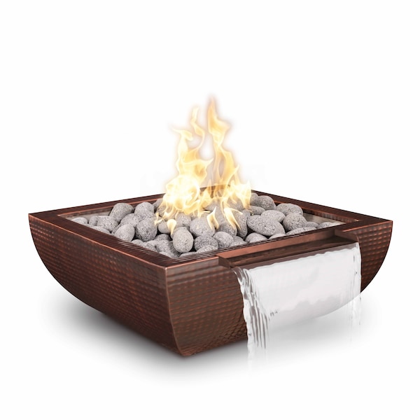 The Outdoor Plus 36 Square Avalon Fire & Water Bowl - Copper - Match Lit - Liquid Propane - OPT-36AVCPFWWS-LP