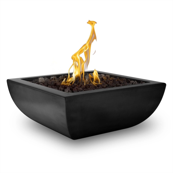 The Outdoor Plus 24 Square Avalon Fire Bowl - GFRC Concrete - Black - Match Lit with Flame Sense - Natural Gas - OPT-AVLFO24FSML-BLK-NG