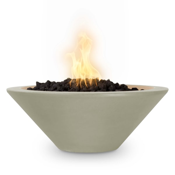The Outdoor Plus 36 Round Cazo Fire Bowl - GFRC Concrete - Ash - Match Lit with Flame Sense - Natural Gas - OPT-36RFOFSML-ASH-NG