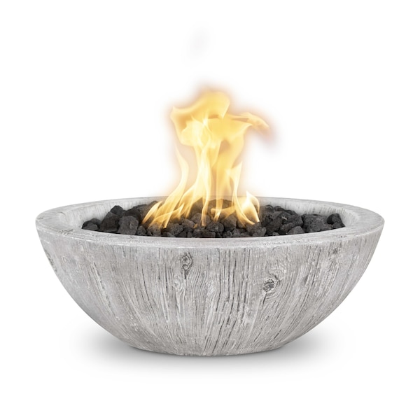 The Outdoor Plus 27 Round Sedona Fire Bowl, Wood Grain GFRC Concrete, Ivory, Liquid Propane - OPT-27RWGFOE12V-IVY-LP