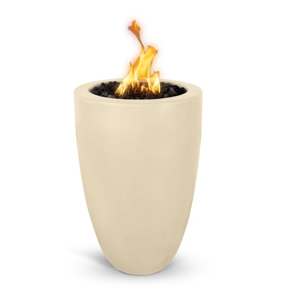 The Outdoor Plus 22 Round Castillo Fire Pillar, GFRC Concrete, Vanilla, Low Voltage Electronic Ignition, Liquid Propane - OPT-CSTO22EKIT-VAN-LP