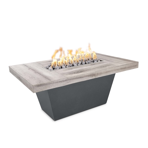 The Outdoor Plus Tacoma Wood Grain and Steel Fire Pit 48 x 30, Ivory Concrete Top, Gray Powder Coat Base, Natural Gas - OPT-TACW4830FSEN-IVY-GRY-NG