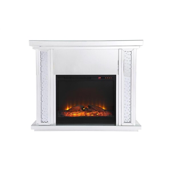 Blueprints 47.5 in. Crystal Mirrored Mantle with Wood Log Insert Fireplace - BL2955363