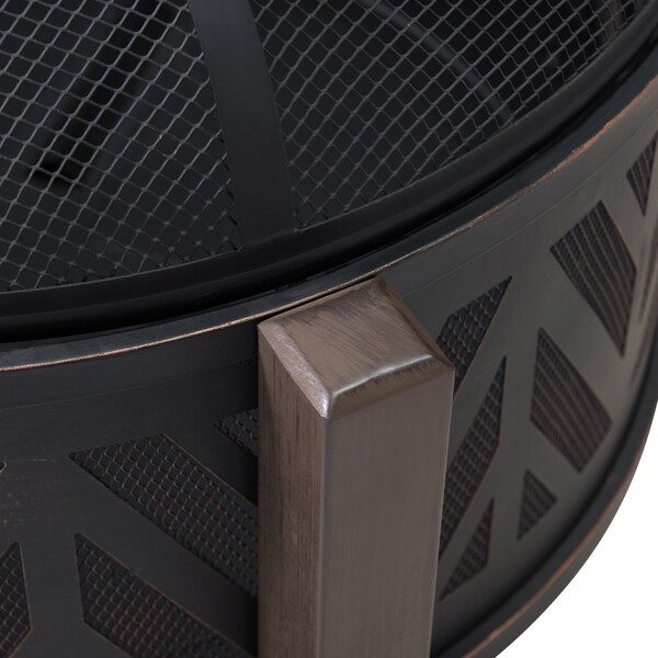 Sunjoy 27 in Steel Wood Burning Fire Pit with Spark Screen and Poker for Patio, Black - A301016500