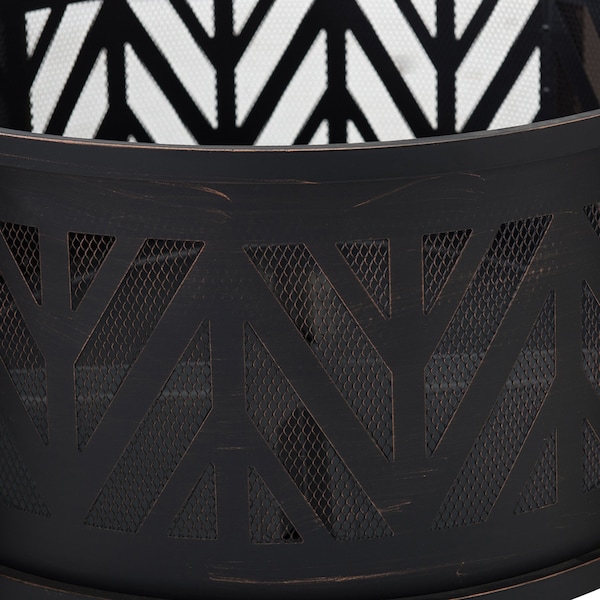 Sunjoy 27 in Steel Wood Burning Fire Pit with Spark Screen and Poker for Patio, Black - A301016500