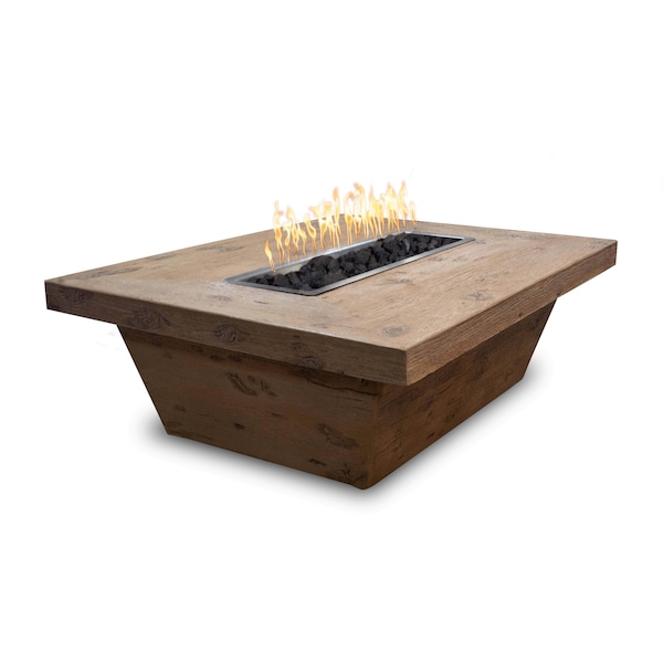 The Outdoor Plus 48 Rectangular Carson Fire Table - Wood Grain GFRC Concrete - Oak - Match Lit - Liquid Propane - OPT-CRS4836-OAK-LP