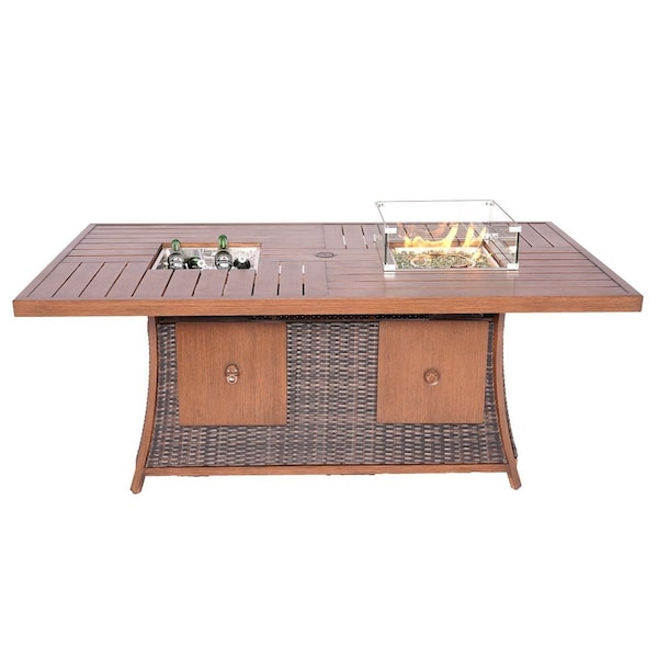 Homeroots Brown Wicker Outdoor Gas Fire Pit Table with Ice Bucket - 411699