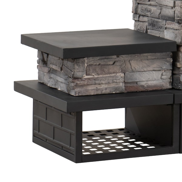 Sunjoy Wood Burning Fireplace, Black, Steel, with Chimney, Spark Screen Doors, and Poker - A304001201