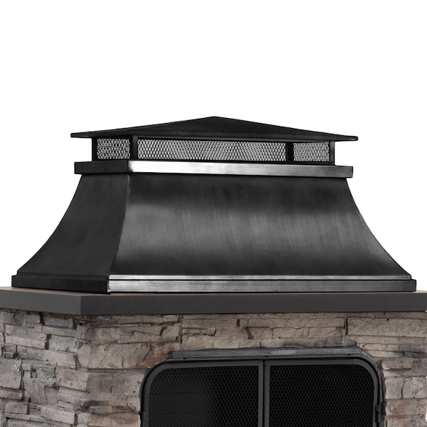 Sunjoy Wood Burning Fireplace, Black, Steel, with Chimney, Spark Screen Doors, and Poker - A304001201