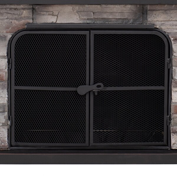 Sunjoy Wood Burning Fireplace, Copper/Black, Steel, with Chimney, Spark Screen Doors, and Poker - A304001200