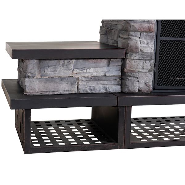 Sunjoy Wood Burning Fireplace, Copper/Black, Steel, with Chimney, Spark Screen Doors, and Poker - A304001200