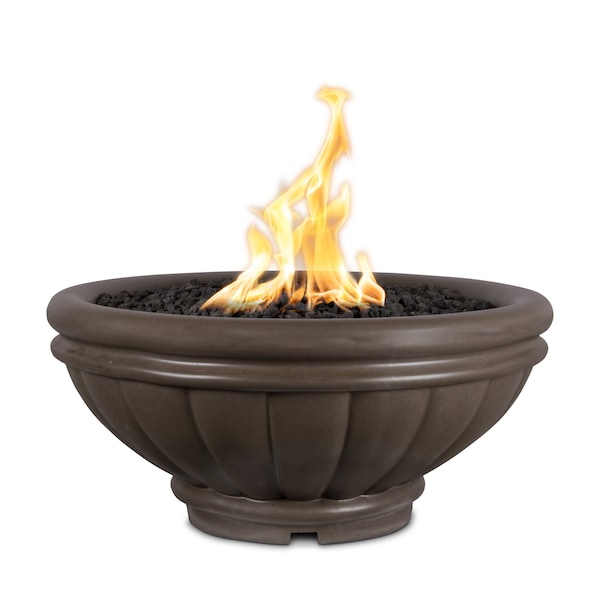 The Outdoor Plus 36 Round Roma Fire Bowl - GFRC Concrete - Chocolate - Match Lit - Natural Gas - OPT-ROMFO36-CHC-NG