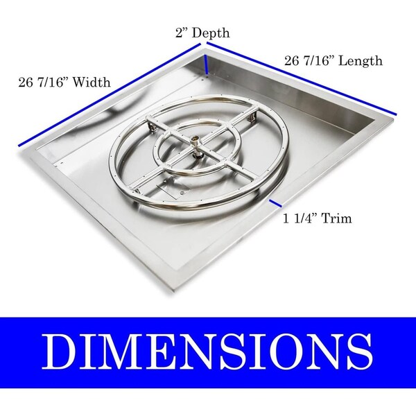 Bluegrass Living 24in Stainless Steel Square Drop-In Fire Pit Burner - BFP24SK
