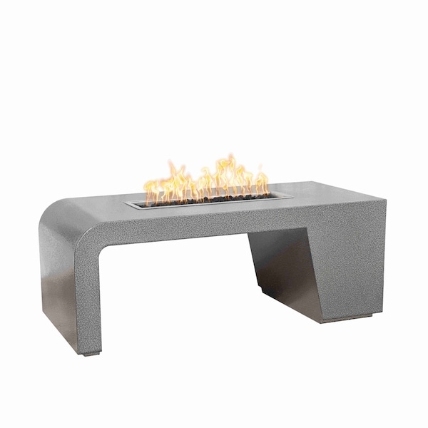 The Outdoor Plus 60 Rectangular Maywood Fire Table - Powder Coated Metal - Silver Vein - Liquid Propane - OPT-MYWPC60-SLV-LP
