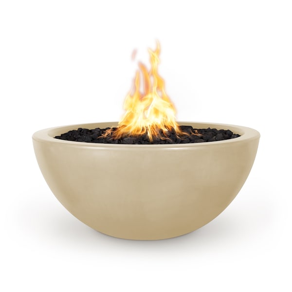 The Outdoor Plus 38 Round Luna Fire Bowl - GFRC Concrete - Vanilla - Match Lit - Natural Gas - OPT-LUNFO38-VAN-NG