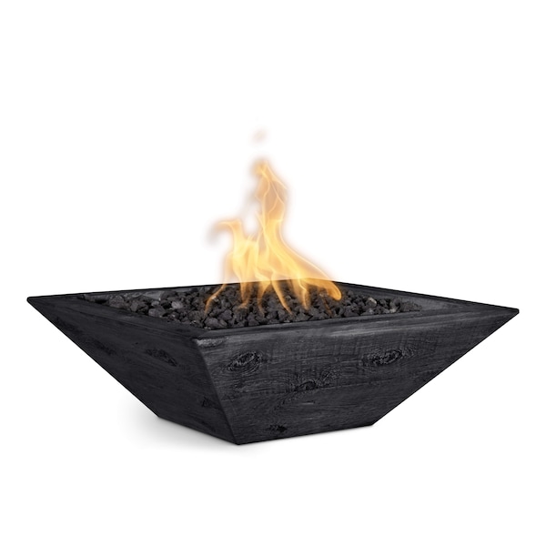 The Outdoor Plus 30 Square Maya Fire Bowl - Wood Grain GFRC Concrete - Ebony - Match Lit - Liquid Propane - OPT-30SWGFO-EBN-LP