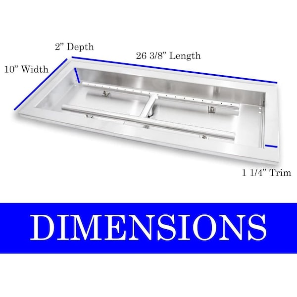 Bluegrass Living 24in Stainless Steel Rectangular Drop-In Fire Pit Burner - BFP24RK
