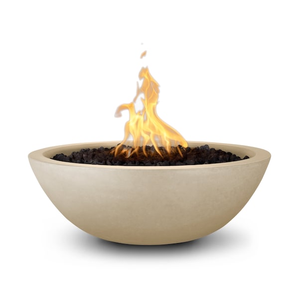 The Outdoor Plus 27 Round Sedona Fire Bowl - GFRC Concrete - Vanilla - Match Lit - Natural Gas - OPT-27RFO-VAN-NG