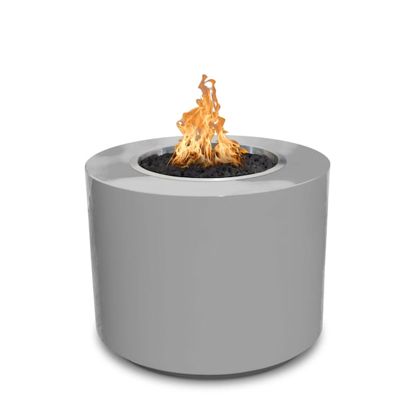 The Outdoor Plus 30 Round Beverly Fire Pit, Powder Coated Metal, Pewter, Low Voltage Electronic Ignition, Natural Gas - OPT-30PCBE12V-PEW-NG